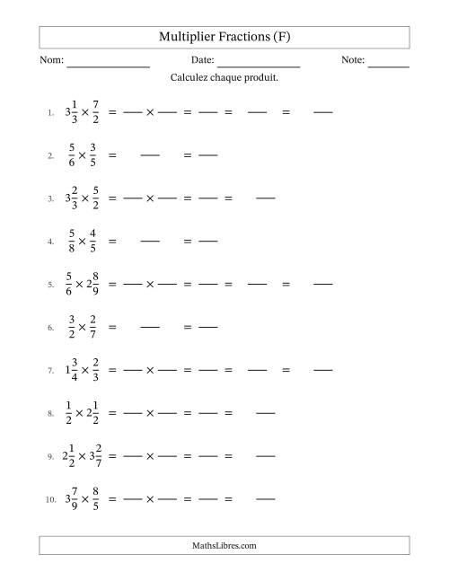 Multiplier fractions propres, impropres et mixtes, et avec simplification dans quelques problèmes (Remplissable) (F)