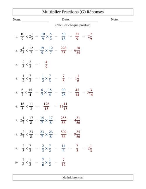 Multiplier fractions propres, impropres et mixtes, et avec simplification dans quelques problèmes (Remplissable) (G) page 2