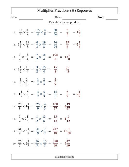 Multiplier fractions propres, impropres et mixtes, et avec simplification dans quelques problèmes (Remplissable) (H) page 2