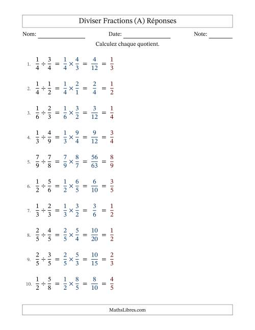 Diviser deux fractions propres, et avec simplification dans tous les problèmes (Remplissable) (A) page 2