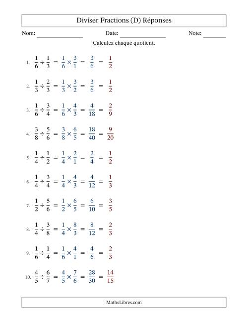 Diviser deux fractions propres, et avec simplification dans tous les problèmes (Remplissable) (D) page 2