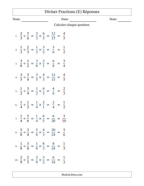 Diviser deux fractions propres, et avec simplification dans tous les problèmes (Remplissable) (E) page 2