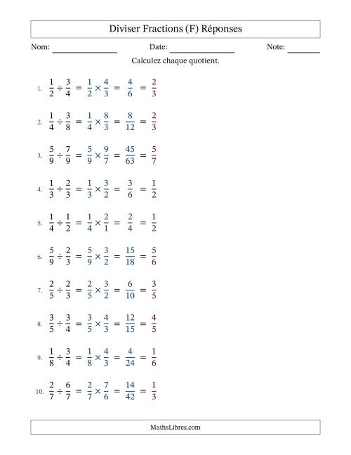 Diviser deux fractions propres, et avec simplification dans tous les problèmes (Remplissable) (F) page 2