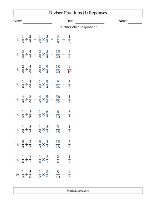 Diviser deux fractions propres, et avec simplification dans tous les problèmes (Remplissable) (I) page 2