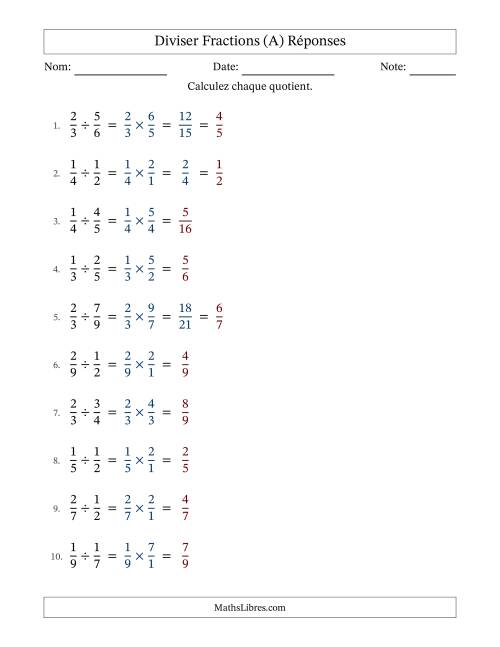 Diviser deux fractions propres, et avec simplification dans quelques problèmes (Remplissable) (A) page 2