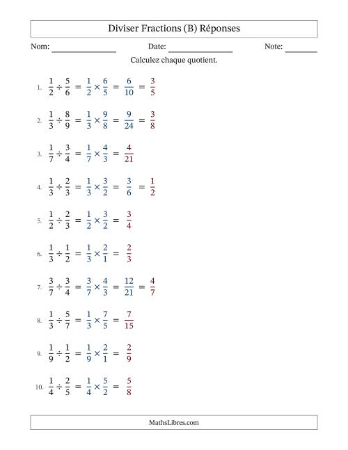 Diviser deux fractions propres, et avec simplification dans quelques problèmes (Remplissable) (B) page 2