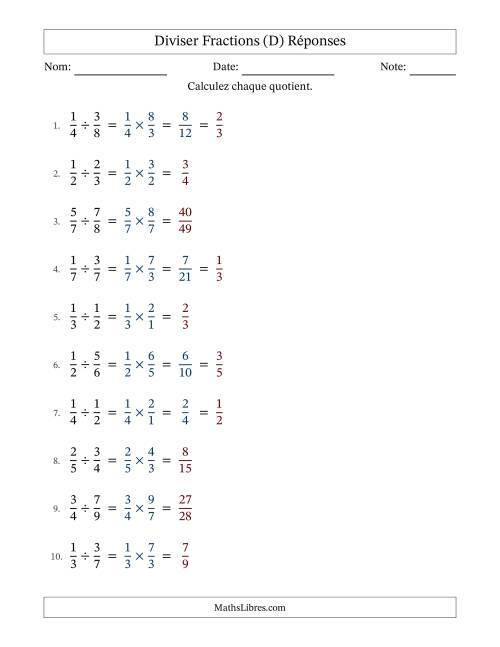 Diviser deux fractions propres, et avec simplification dans quelques problèmes (Remplissable) (D) page 2