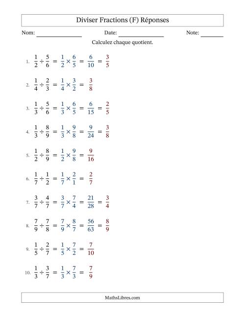 Diviser deux fractions propres, et avec simplification dans quelques problèmes (Remplissable) (F) page 2