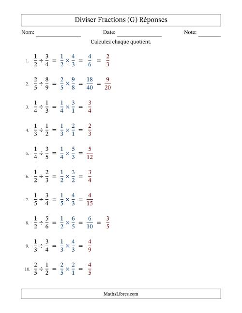 Diviser deux fractions propres, et avec simplification dans quelques problèmes (Remplissable) (G) page 2