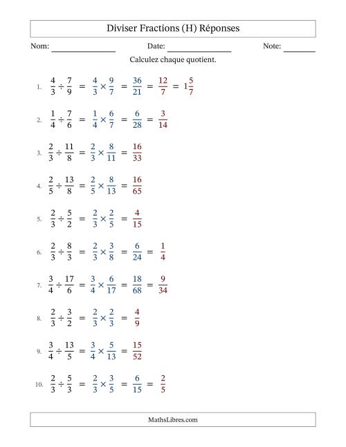 Diviser fractions propres e impropres, et avec simplification dans quelques problèmes (Remplissable) (H) page 2