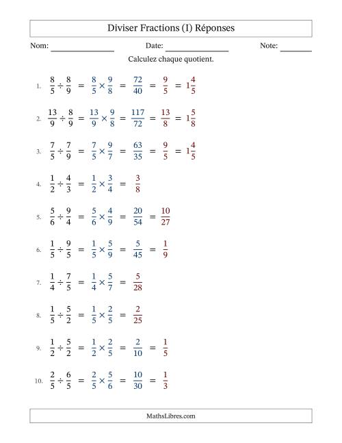 Diviser fractions propres e impropres, et avec simplification dans quelques problèmes (Remplissable) (I) page 2