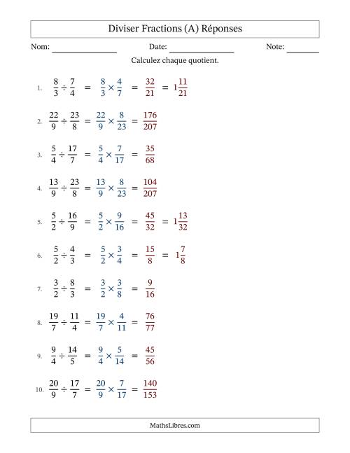 Diviser deux fractions impropres, et sans simplification (Remplissable) (A) page 2