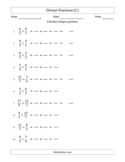 Diviser deux fractions impropres, et sans simplification (Remplissable) (C)