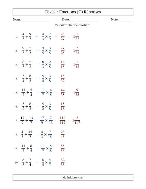 Diviser deux fractions impropres, et sans simplification (Remplissable) (C) page 2