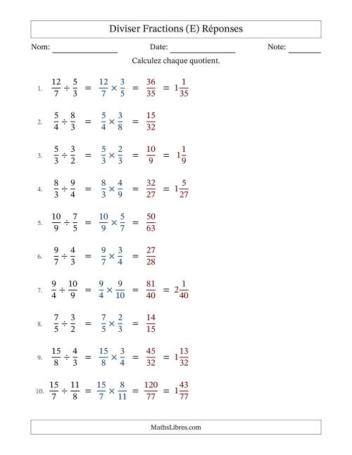 Diviser deux fractions impropres, et sans simplification (Remplissable) (E) page 2
