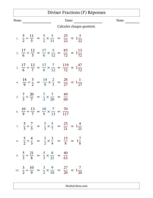 Diviser deux fractions impropres, et sans simplification (Remplissable) (F) page 2