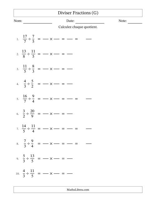 Diviser deux fractions impropres, et sans simplification (Remplissable) (G)