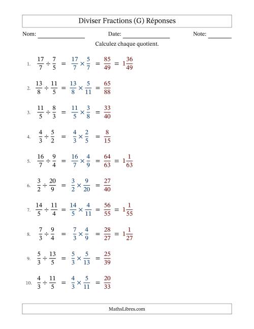 Diviser deux fractions impropres, et sans simplification (Remplissable) (G) page 2