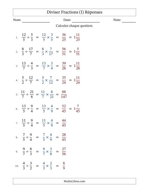 Diviser deux fractions impropres, et sans simplification (Remplissable) (I) page 2