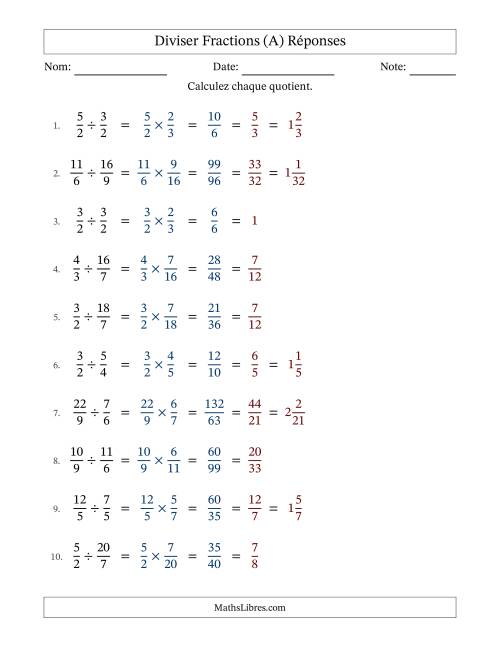 Diviser deux fractions impropres, et avec simplification dans tous les problèmes (Remplissable) (A) page 2
