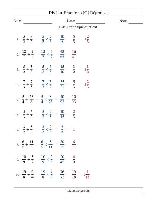 Diviser deux fractions impropres, et avec simplification dans tous les problèmes (Remplissable) (C) page 2