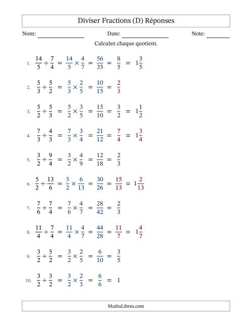 Diviser deux fractions impropres, et avec simplification dans tous les problèmes (Remplissable) (D) page 2