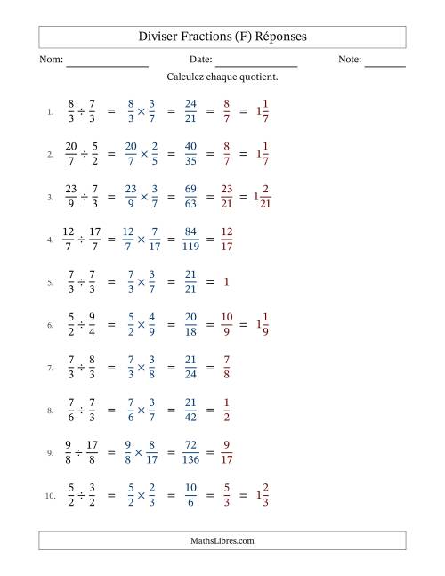 Diviser deux fractions impropres, et avec simplification dans tous les problèmes (Remplissable) (F) page 2