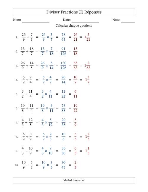 Diviser deux fractions impropres, et avec simplification dans tous les problèmes (Remplissable) (I) page 2