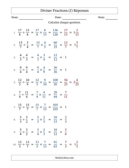 Diviser deux fractions impropres, et avec simplification dans tous les problèmes (Remplissable) (J) page 2
