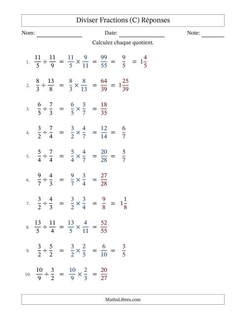 Diviser deux fractions impropres, et avec simplification dans quelques problèmes (Remplissable) (C) page 2