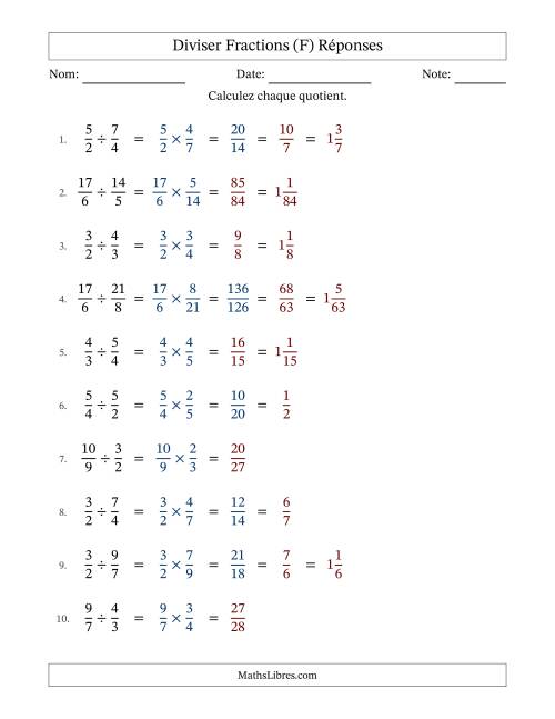 Diviser deux fractions impropres, et avec simplification dans quelques problèmes (Remplissable) (F) page 2