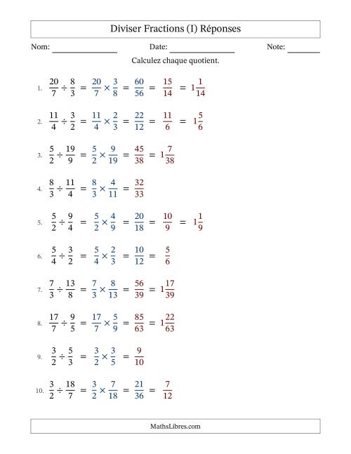 Diviser deux fractions impropres, et avec simplification dans quelques problèmes (Remplissable) (I) page 2