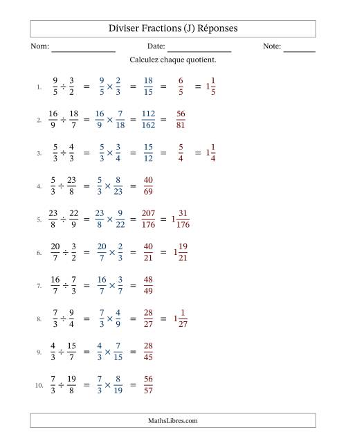 Diviser deux fractions impropres, et avec simplification dans quelques problèmes (Remplissable) (J) page 2