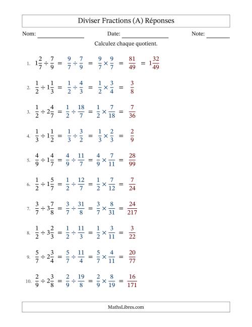 Diviser fractions propres et mixtes, et sans simplification (Remplissable) (A) page 2