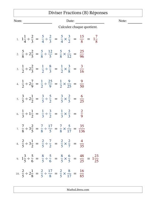 Diviser fractions propres et mixtes, et sans simplification (Remplissable) (B) page 2