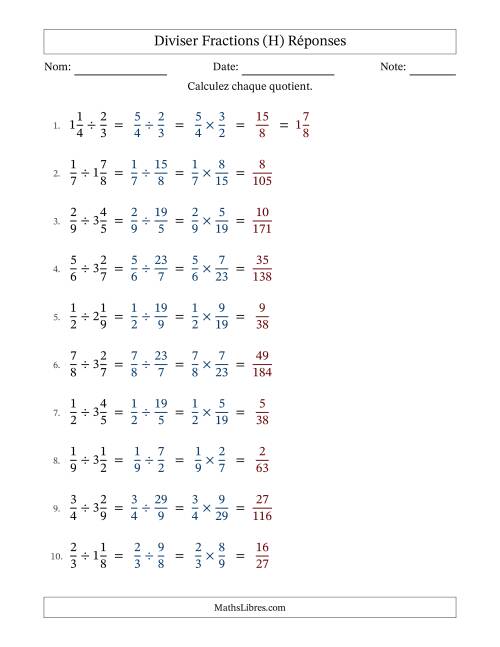 Diviser fractions propres et mixtes, et sans simplification (Remplissable) (H) page 2