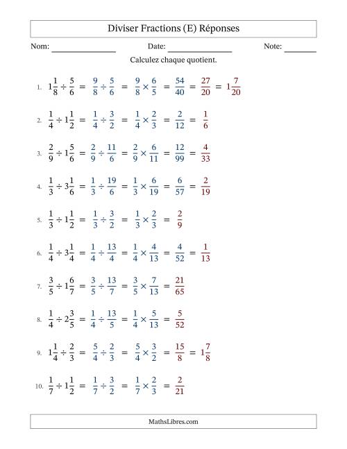 Diviser fractions propres et mixtes, et avec simplification dans quelques problèmes (Remplissable) (E) page 2
