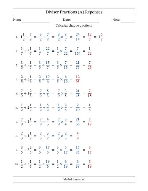 Diviser fractions propres et mixtes, et avec simplification dans quelques problèmes (Remplissable) (Tout) page 2
