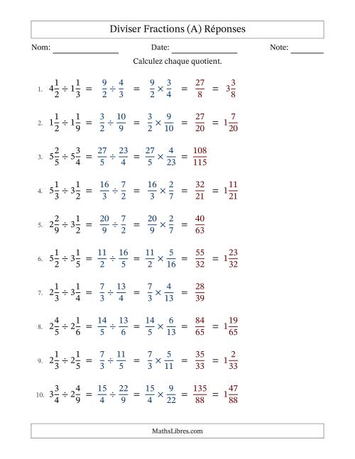Diviser deux fractions mixtes, et sans simplification (Remplissable) (A) page 2