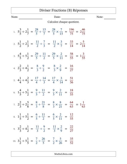 Diviser deux fractions mixtes, et sans simplification (Remplissable) (B) page 2