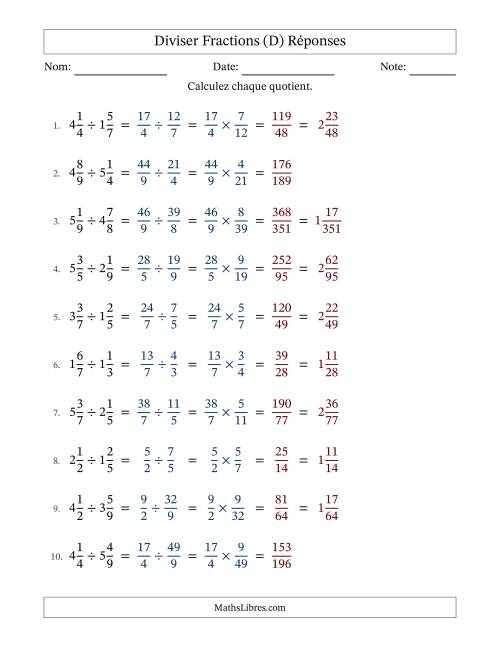 Diviser deux fractions mixtes, et sans simplification (Remplissable) (D) page 2