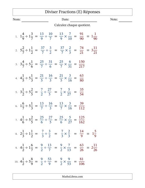 Diviser deux fractions mixtes, et sans simplification (Remplissable) (E) page 2