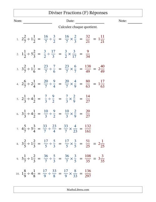 Diviser deux fractions mixtes, et sans simplification (Remplissable) (F) page 2