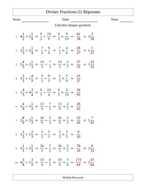 Diviser deux fractions mixtes, et sans simplification (Remplissable) (I) page 2