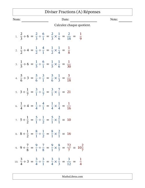 Diviser fractions propres con nombres éntiers, et avec simplification dans quelques problèmes (Remplissable) (A) page 2