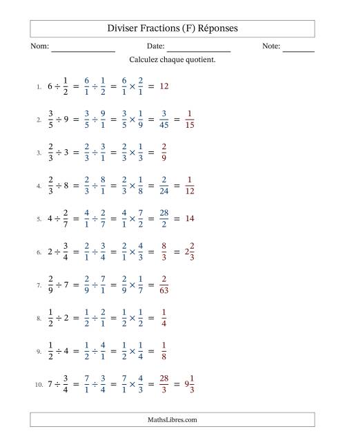 Diviser fractions propres con nombres éntiers, et avec simplification dans quelques problèmes (Remplissable) (F) page 2