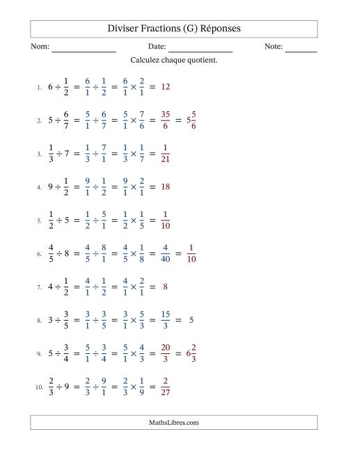 Diviser fractions propres con nombres éntiers, et avec simplification dans quelques problèmes (Remplissable) (G) page 2