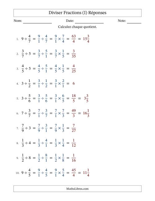 Diviser fractions propres con nombres éntiers, et avec simplification dans quelques problèmes (Remplissable) (I) page 2