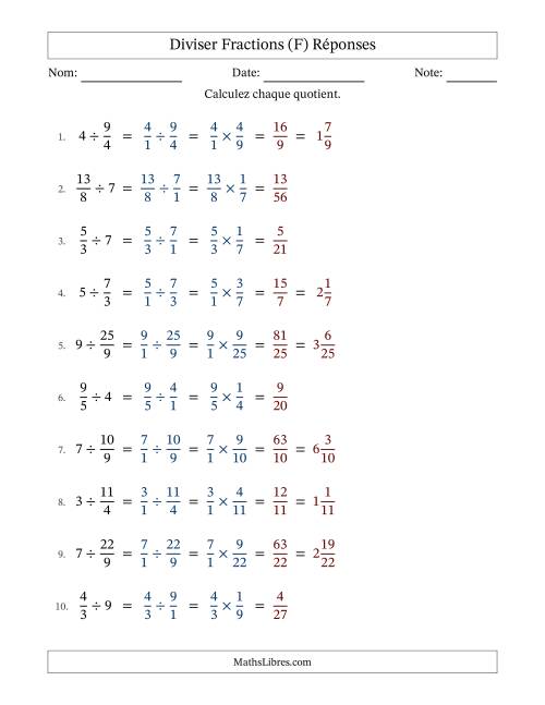 Diviser Improper Fractions con nombres éntiers, et sans simplification (Remplissable) (F) page 2