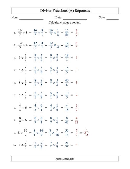 Diviser Improper Fractions con nombres éntiers, et avec simplification dans tous les problèmes (Remplissable) (A) page 2